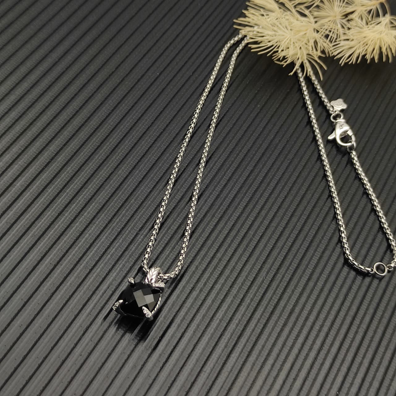 David Yurman Black Onyx and Diamond Chain Necklace
